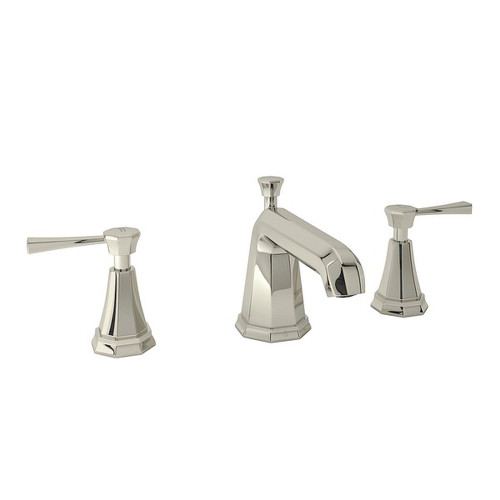 High Neck Widespread Lavatory Faucet with Metal Lever in Polished Nickel High Neck Widespread Lavatory Faucet with Metal Lever in Polished Nickel