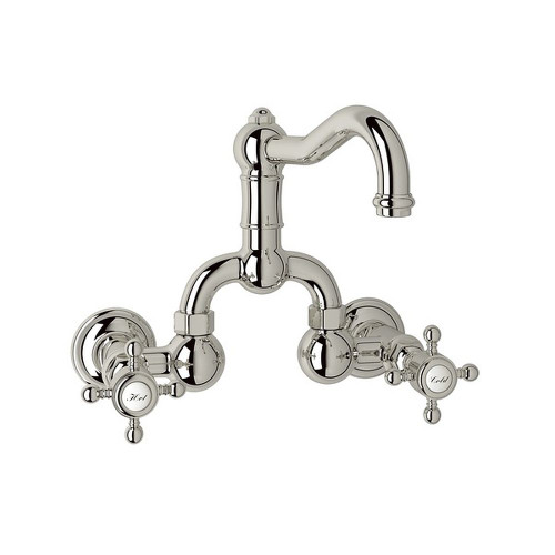 Wall Mount Bridge Lavatory Faucet with Cross Handles Pop-Up and Column Spout in Polished Nickel