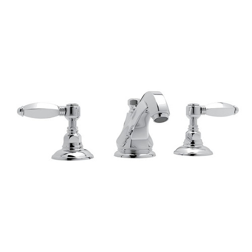 High Neck Widespread Lavatory Faucet with Metal Levers Pop-Up and Hex Spout in Polished Chrome