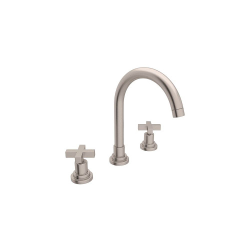C-Spout Widespread Lavatory Faucet with 10-7/64" Spout Height Cross Handles and Pop-Up in Satin Nickel