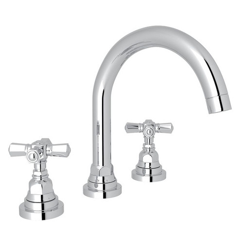 C-Spout Widespread Lavatory Faucet with 8-1/2" Fixed "C" Spout height Cross Handles and Pop-Up in Polished Chrome