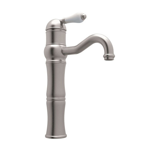 13-1/8" above Counter Single Hole, Single Lever Lavatory Faucet with Porcelain Lever in Satin Nickel