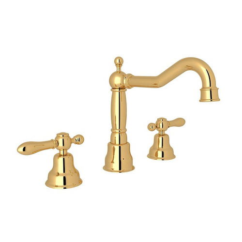 Column Spout Widespread Lavatory Faucet Classic Metal Levers Pop-Up and 7-1/8" Reach Fixed in Italian Brass