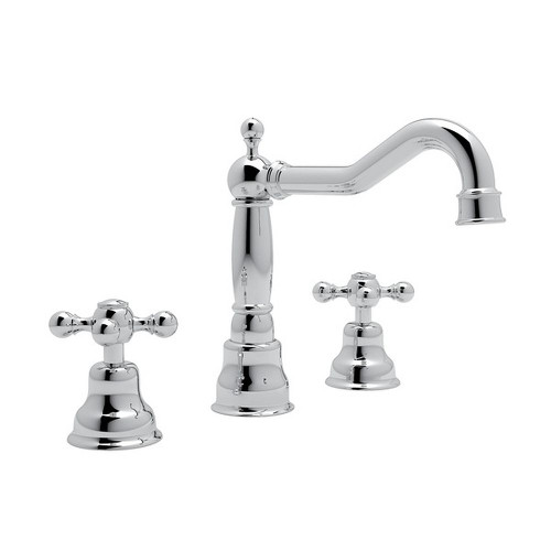 Column Spout Widespread Lavatory Faucet Cross Handles Pop-Up and 7-1/8" Reach Fixed in Polished Chrome