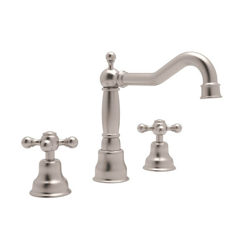 Column Spout Widespread Lavatory Faucet Cross Handles Pop-Up and 7-1/8" Reach Fixed in Satin Nickel