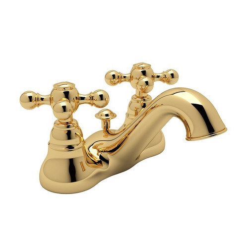 4" Centerset Lavatory Faucet with Cross Handles and Pop-Up in Italian Brass 4" Centerset Lavatory Faucet with Cross Handles and Pop-Up in Italian Brass