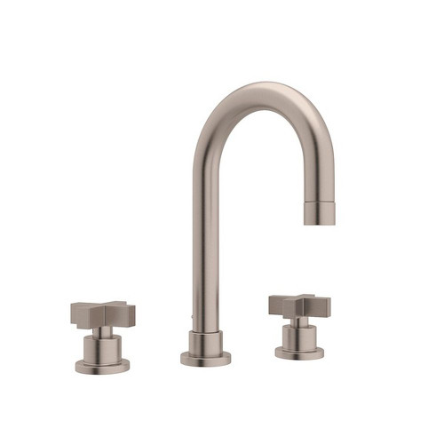 Rohl Pirellone BA108X-STN-2 C-Spout Widespread Lavatory Faucet with Cross Handles Pop-Up and 5-1/2" Reach Swivel in Polished Chrome
