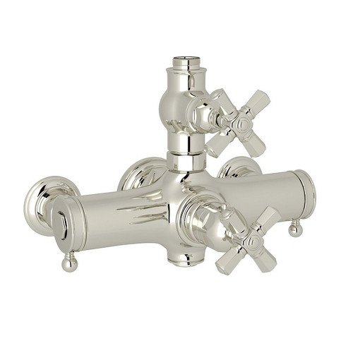 Exposed Thermostatic Valve with Cross Handle in Polished Nickel