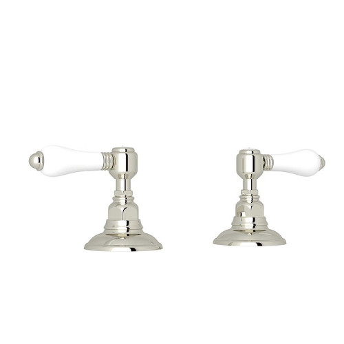 3/4" Hot and Cold Sidevalves Set with White Porcelain Lever in Polished Nickel