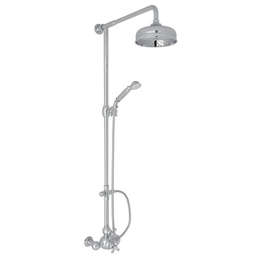 Exposed Wall Mount Thermostatic Shower with Cross Handle and Volume Control in Polished Chrome Exposed Wall Mount Thermostatic Shower with Cross Handle and Volume Control in Polished Chrome