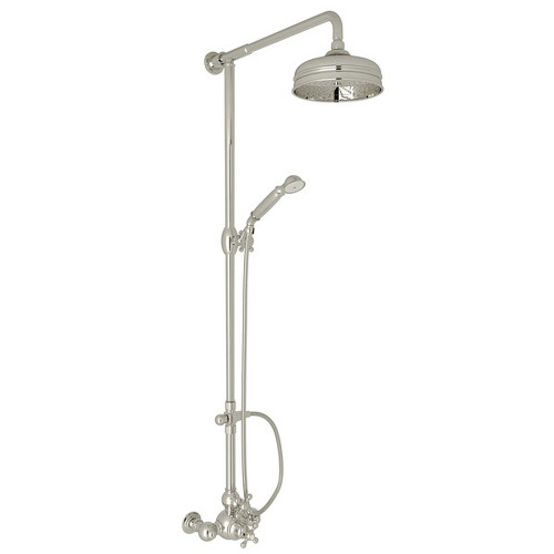 Exposed Wall Mount Thermostatic Shower with Cross Handle and Volume Control in Polished Nickel