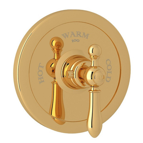 Thermostatic Trim Plate with Classic Metal Lever and without Volume Control in Italian Brass Thermostatic Trim Plate with Classic Metal Lever and without Volume Control in Italian Brass