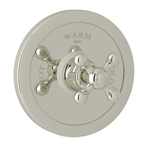 AC720X-PN/TO Thermostatic Trim Plate with Cross Handle and without Volume Control in Polished Nickel