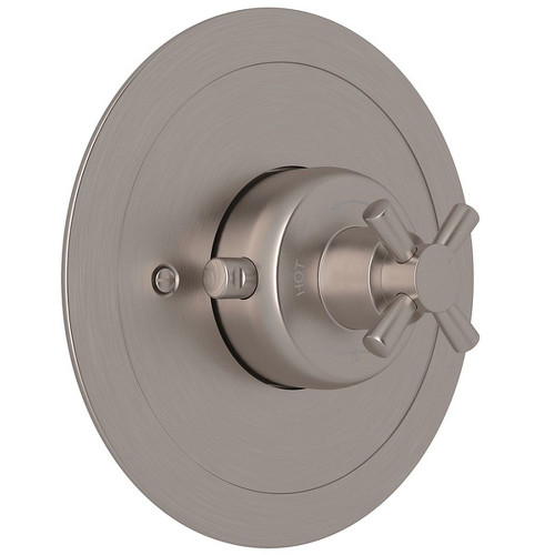 Thermostatic Trim without Volume Control with Cross Handle in Satin Nickel Thermostatic Trim without Volume Control with Cross Handle in Satin Nickel