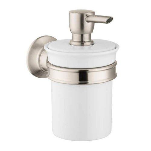 Soap Lotion Dispenser Porcelain Wall Mounted with 8oz Capacity in Brushed Nickel Soap Lotion Dispenser Porcelain Wall Mounted with 8oz Capacity in Brushed Nickel