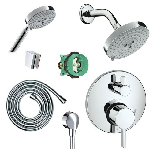 Hansgrohe KSH04447-27495-14PC Raindance Shower Faucet Kit with Handshower PBV Trim with Diverter and Rough-in in Chrome Hansgrohe KSH04447-27495-14PC Raindance Shower Faucet Kit with Handshower PBV Trim with Diverter and Rough-in in Chrome