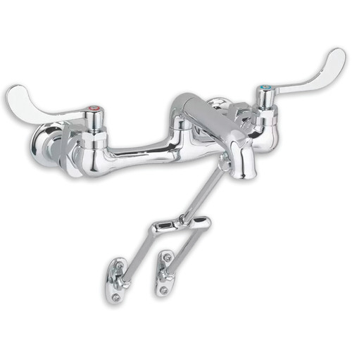 Service Sink Faucet with Exposed Yoke and Wall Mount with Bottom Bracket with Wrist Blade Handles in Chrome