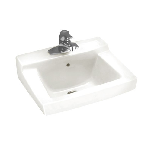 Wall Mounted Lavatory Sink for Concealed Arms (not included) with Three Faucet Holes (4 Centers) in White Wall Mounted Lavatory Sink for Concealed Arms (not included) with Three Faucet Holes (4 Centers) in White