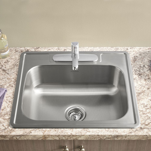 25" Single Basin 3-Faucet Holes ADA Standard Kitchen Sink for Drop-In Installations with Drain in Stainless Steel 25" Single Basin 3-Faucet Holes ADA Standard Kitchen Sink for Drop-In Installations with Drain in Stainless Steel