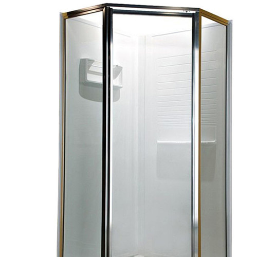 68.5" Tall Framed, Pivot, Clear Glass Neo Angle Shower Door for 24.44" to 24.44" Width Openings in Silver