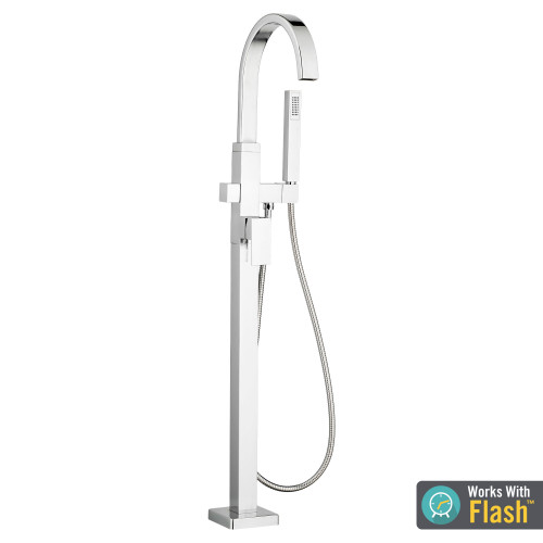 Contemporary Square Freestanding Tub Filler with Hand Shower in Polished Chrome Contemporary Square Freestanding Tub Filler with Hand Shower in Polished Chrome