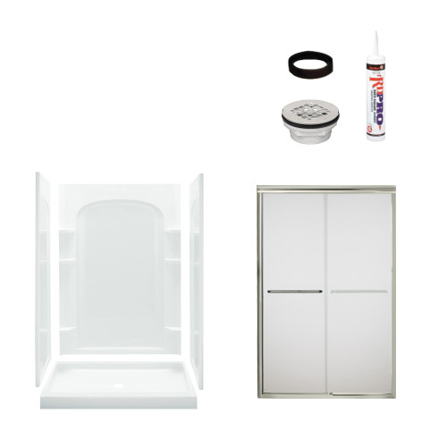 75.75-in x 34-in x 48-in Vikrell Wall and Floor 5-Piece Alcove Shower Kit in Nickel with Frosted Glass