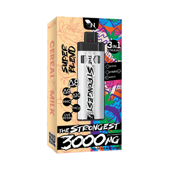 The Strongest 3000 MG" vape in Cereal Toasted Cinnamon flavor by A Gift From Nature. Features Δ8, Δ9, Δ10, HHC, THCp, live resin, and 3 strain types The Strongest 3000 MG" vape in Cereal Toasted Cinnamon flavor by A Gift From Nature. Features Δ8, Δ9, Δ10, HHC, THCp, live resin, and 3 strain types