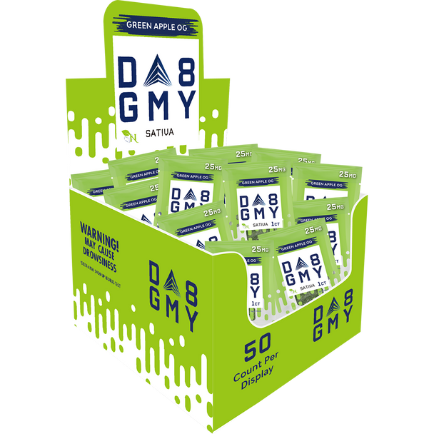 DELTA 8 GUMMIES Single Package - 50CT Green Apple OG 25mg - SATIVA