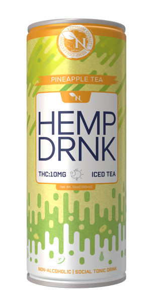 Pineapple Tea CBD and Delta-9 THC tea can, 40mg CBD and 10mg THC, non-alcoholic fizzy drink for relaxation