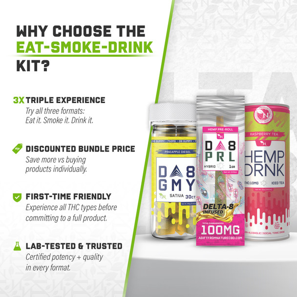 Delta 8 and 9 Eat Smoke Drink bundle benefits