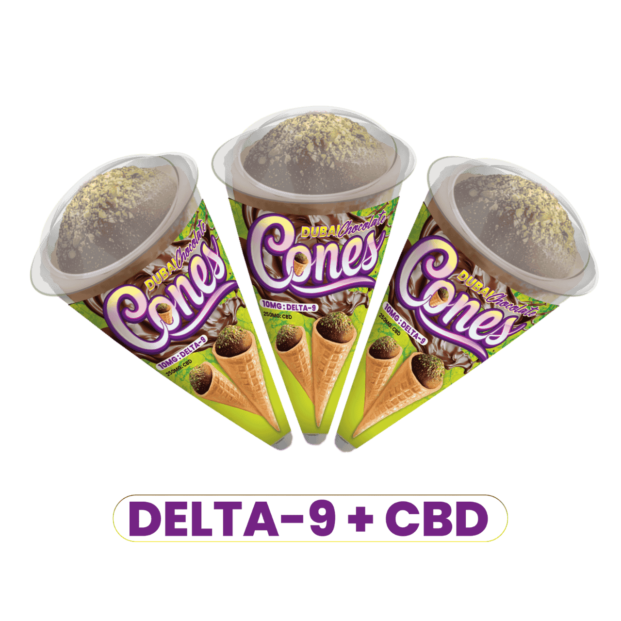 Delta 9 Dubai Chocolate Cones with CBD – 10mg THC + 250mg CBD