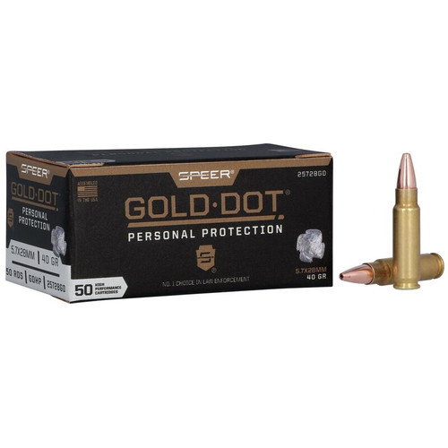 Speer Gold Dot Personal Defense 5.7x28mm 40gr Gold Dot Hollow Point.  25728GD