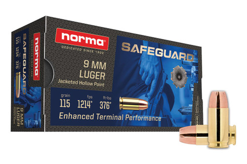 Norma Safeguard 9mm 115gr JHP Self Defense Ammo