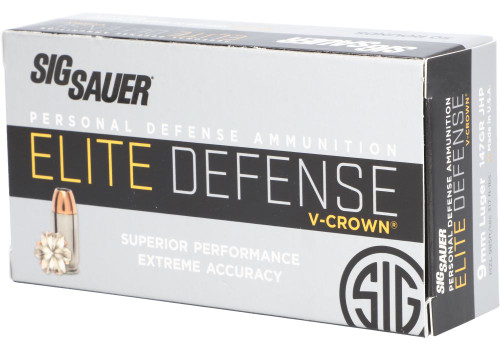 Sig Sauer V-Crown 9mm 147gr JHP Defense Ammo 50 round box .  E9mmA3-50