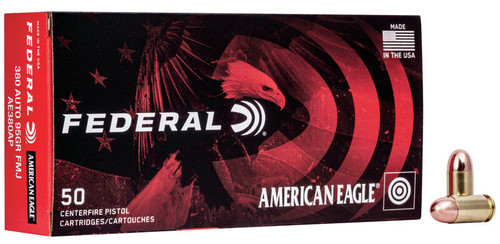 Federal American Eagle 380 Auto 95gr FMJ Training Ammo.  AE380AP