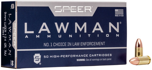 Speer Lawman 9mm 124gr TMJ Training Ammo.  53651