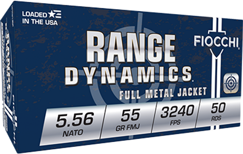 Fiocchi Range Dynamics 5.56 NATO 55gr FMJ Training Ammo. 50rd Box.  556M193L