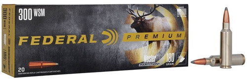 Federal Premium 300 WSM 180gr Nosler Partition Big Game Hunting Ammo.  P300WSMB