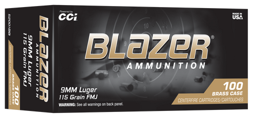 Blazer brass 9mm 115gr FMJ Training Ammo - 100rd Box - 52001BB