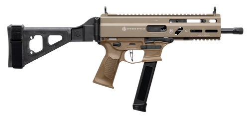 Grand Power Stribog SP9A3G 9mm 8" FDE Glock Compatible Tactical Pistol with SB Tactical folding brace.
