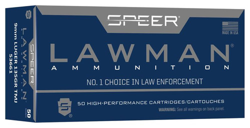 Speer Lawman 9mm 135gr TMJ Training Ammo.  53661