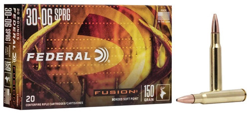 Federal Fusion 30-06 Springfield 150gr Fusion Soft Point Hunting Ammo.  F3006FS1