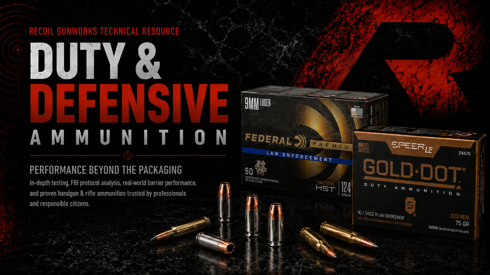 Recoil Gunworks Duty and Defensive Ammunition technical resource featuring Federal HST and Speer Gold Dot