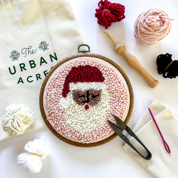 Black Santa Punch Needle Round Kit