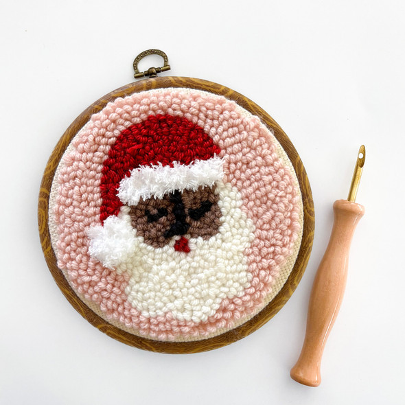 Black Santa Punch Needle Round Kit