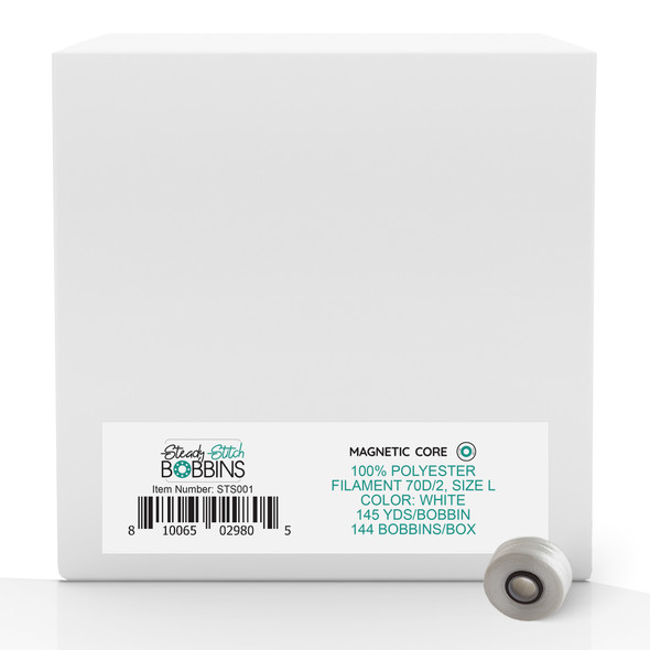 Steady Stitch Style L Magnetic Core Polyester Prewound Bobbins - White 144 Pack