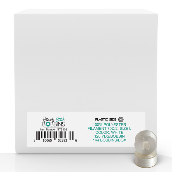 Steady Stitch Plastic Sides Style L Polyester Prewound Bobbins - White 144 Pack