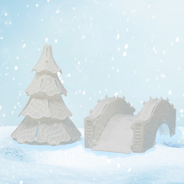 Winter Village Freestanding Bridge & Small Tree