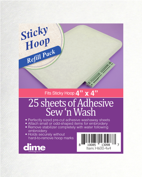 Sticky Hoop Pre-Cut Stabilizer - Adhesive Sew N Wash - 6" x 6"