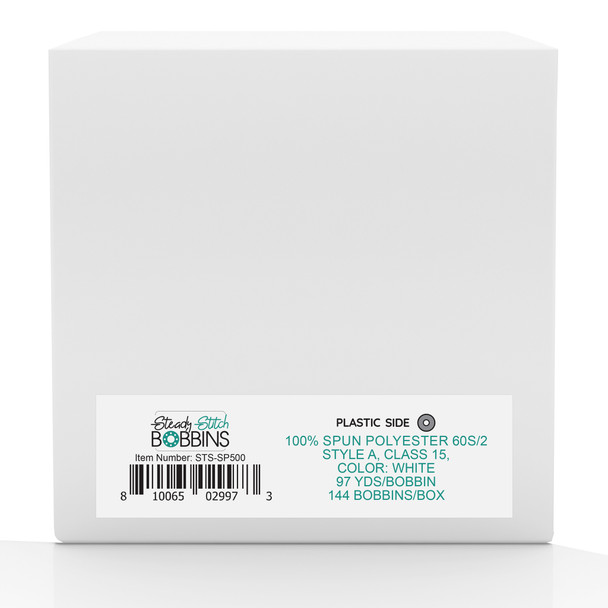Steady Stitch Style A Plastic Sides Spun Poly Prewound Bobbins - White 144 pack